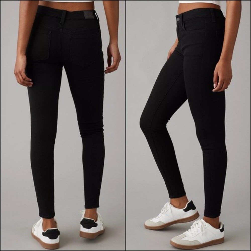 American Eagle Jeggings Black Skinny Jeans 14L NWT Y2K 90s‎ Minimalist Mid Rise